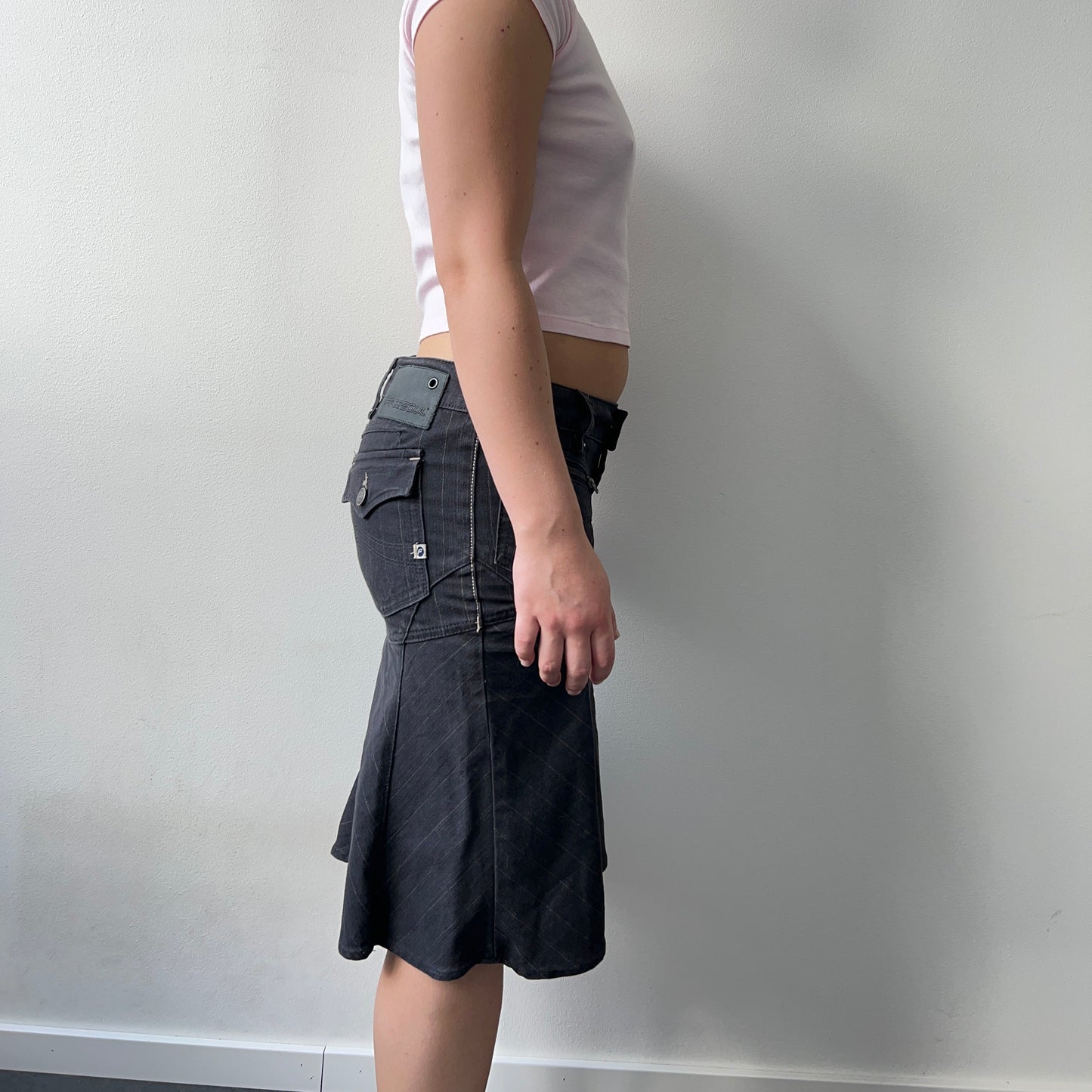 Midi denim skjørt